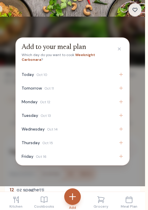 Add a recipe to your meal plan