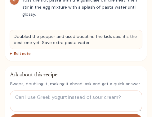 Add your own notes to a recipe